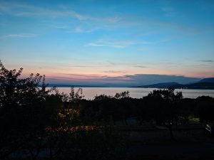 Sunset over the Adriatic Sea near SparkleTT mobile home in Klenovica, Croatia